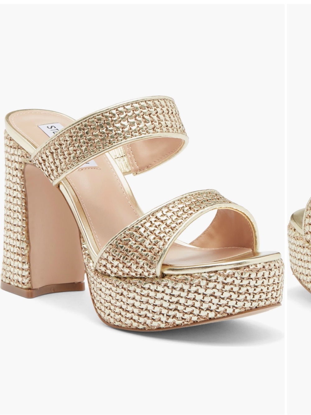 Steve Madden Metallic Gold Woven Platform Slide Heels Brand new